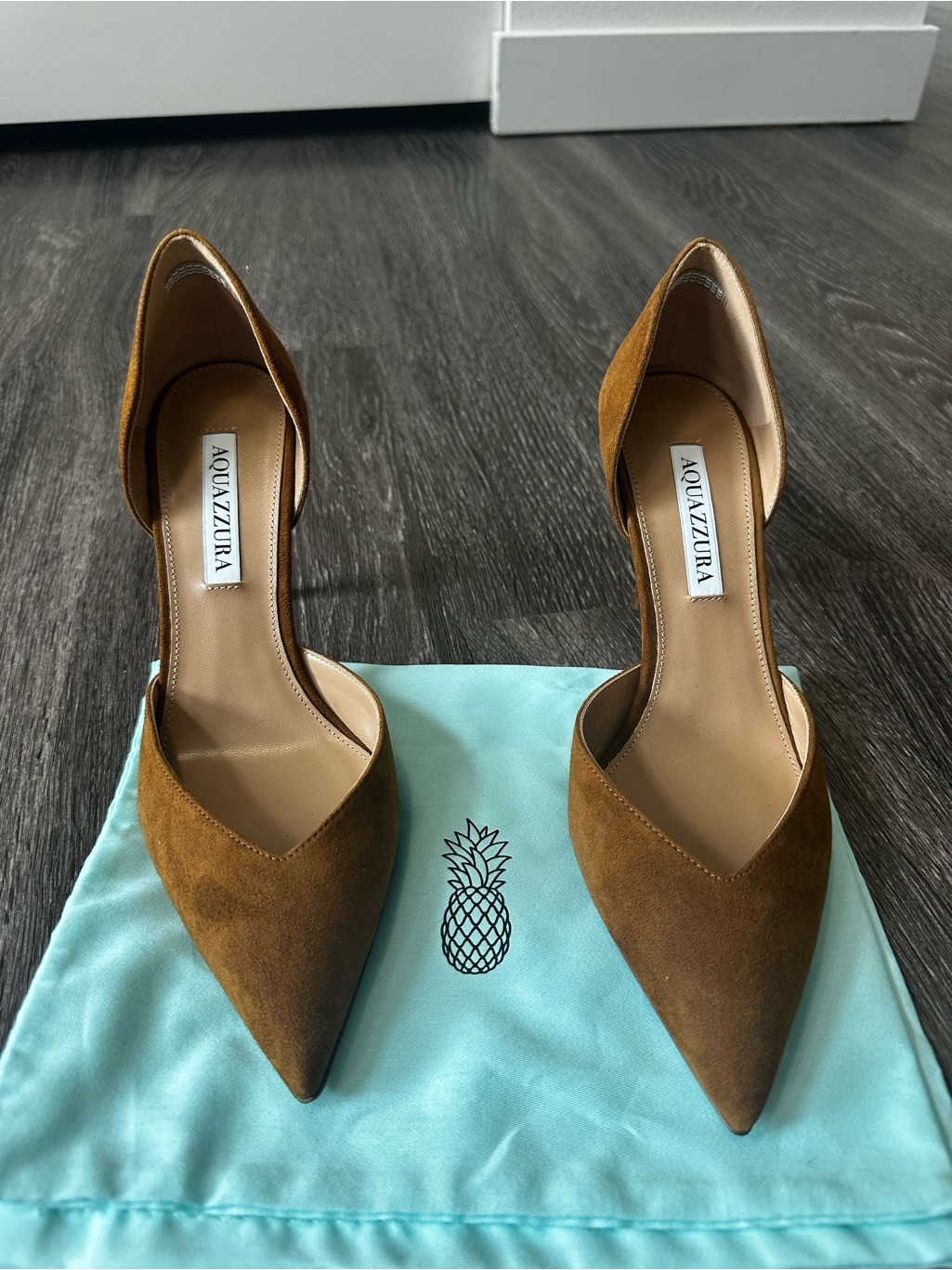 Aquazzura Tan Suede Pointed D'orsay Pumps Size 37
